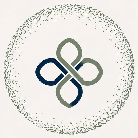 Mindful Current logo symbol: an interwoven navy and sage knot inside a textured circle